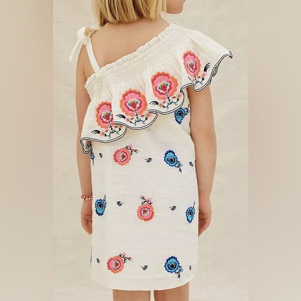 Plenty by Tracy Reese Anthropologie Embroidered 1-Shoulder Floral 2T Ivory